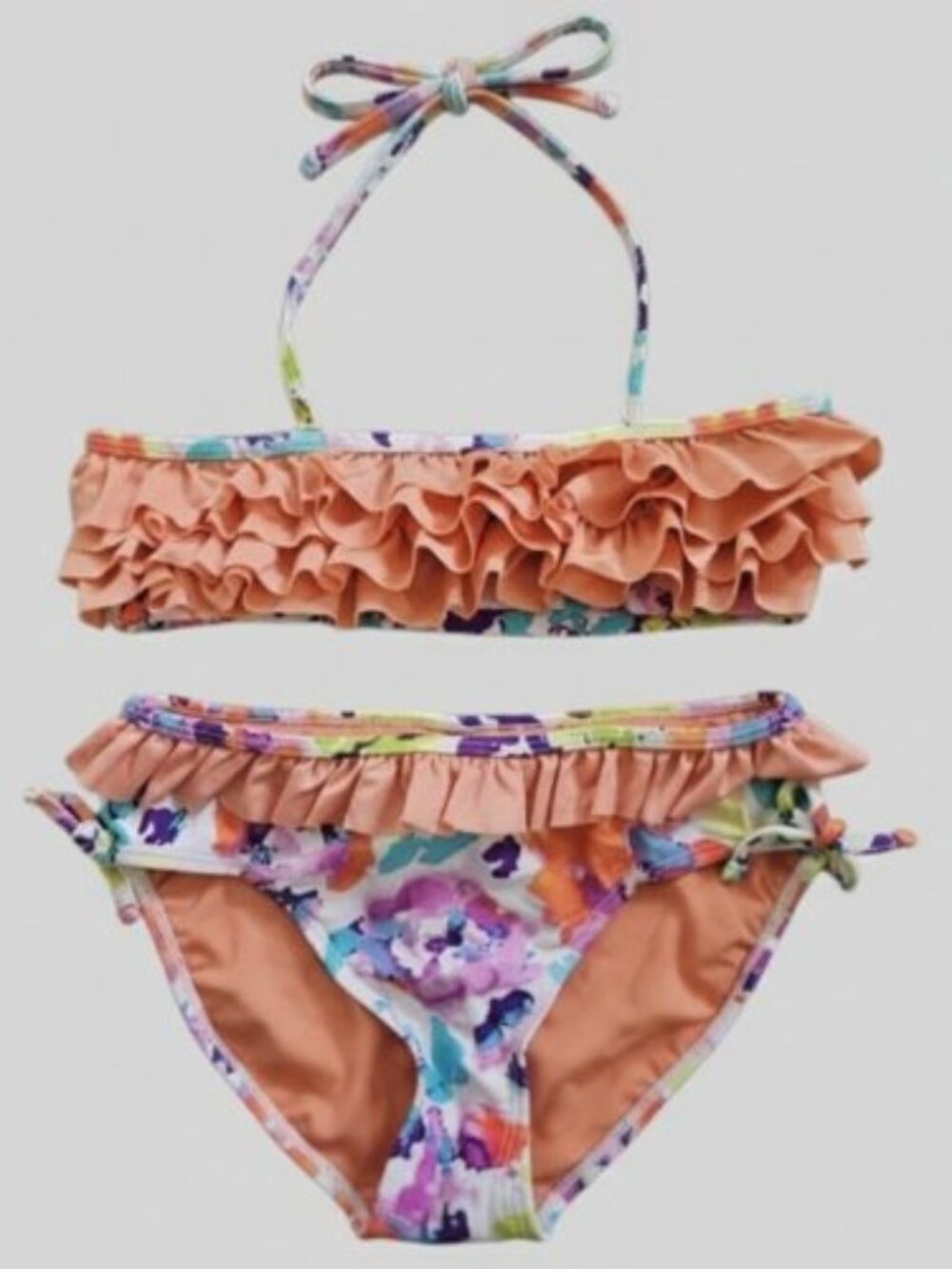 KENSIE GIRL Ruffled Front Floral Print Bikini Bathing Suit Girls Size 10-12